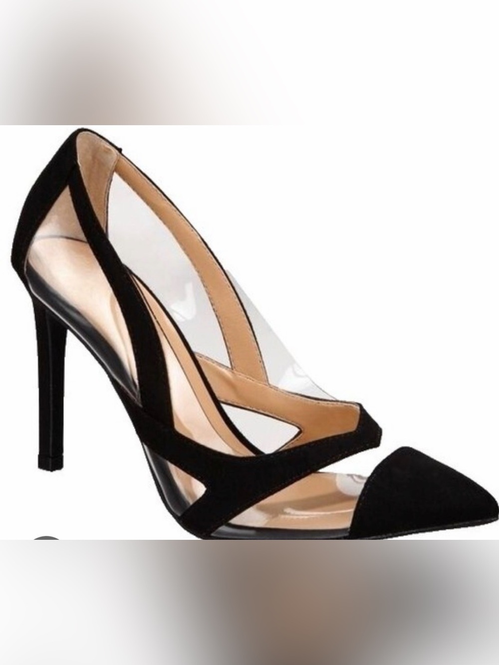 Thalia Sodi Black Pointed Clear Panel Slingback Heels